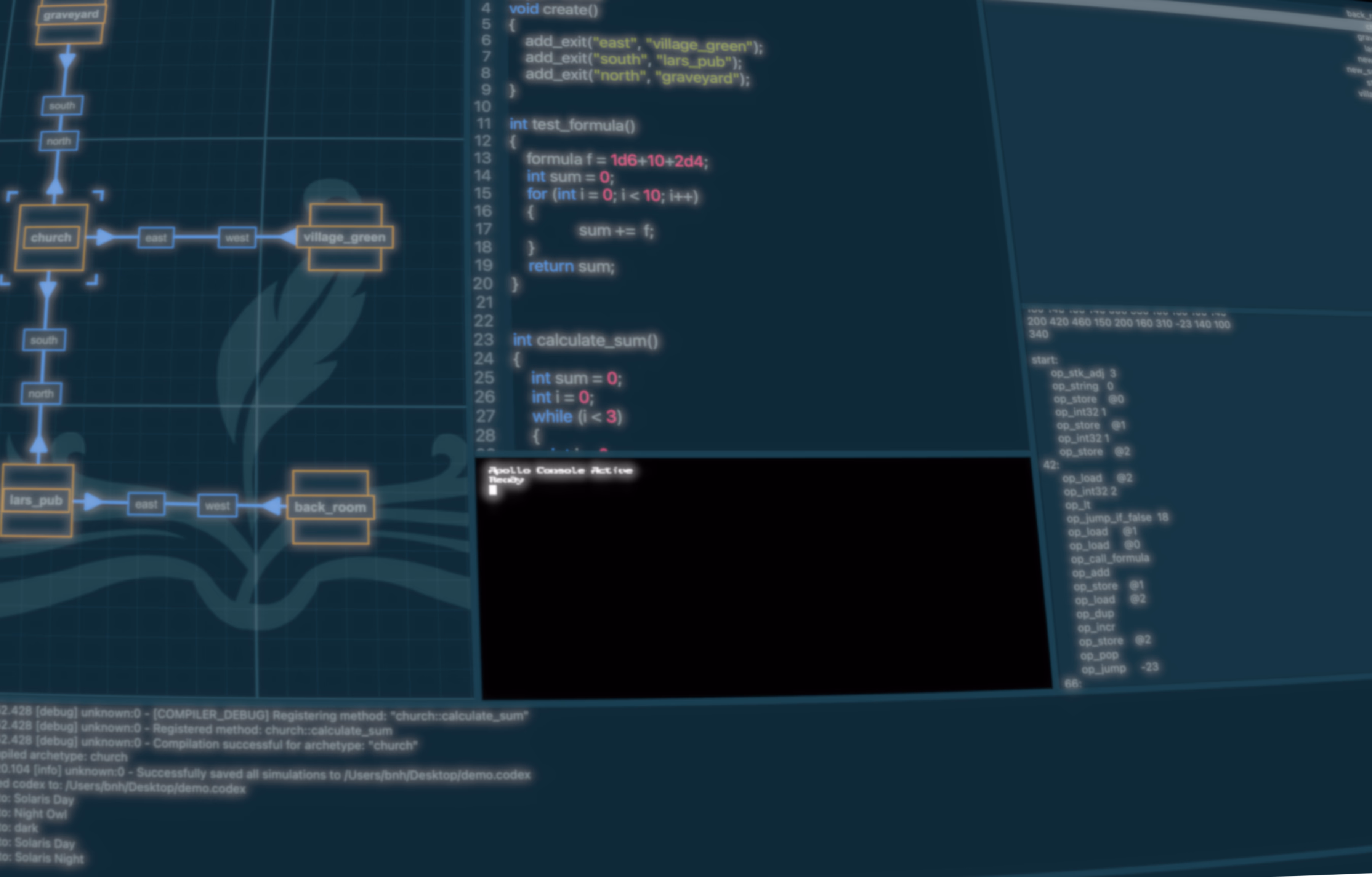 a screenshot of Prometheus, Mythoi's interative fiction authoring tool